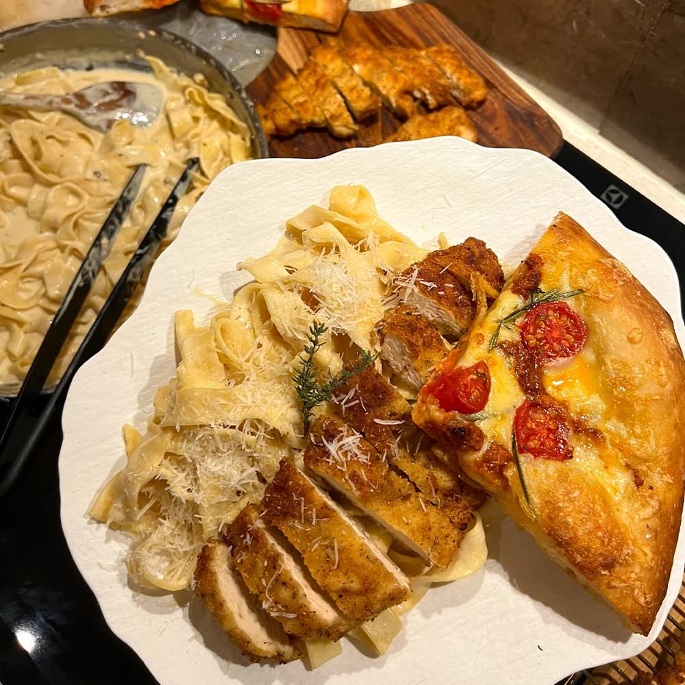 Pasta Alfredo Med Panerad Kyckling