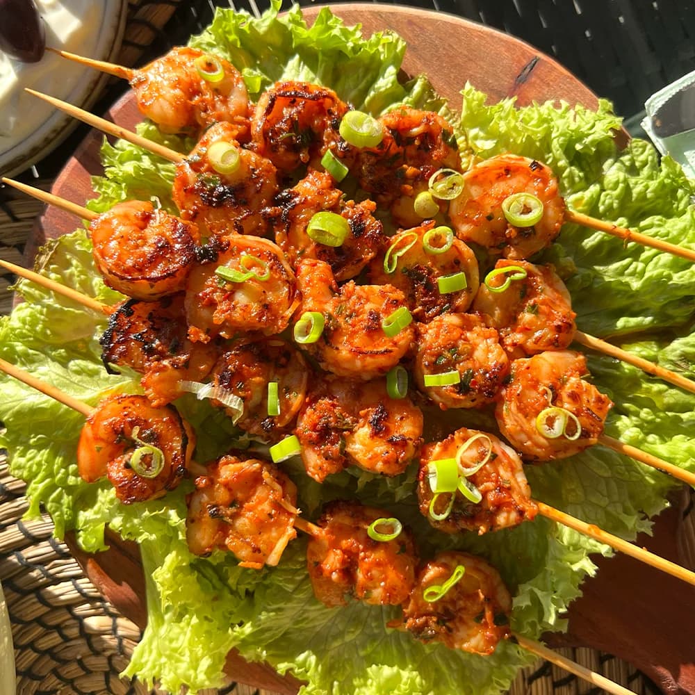 Grillade Räkor På Grillspett