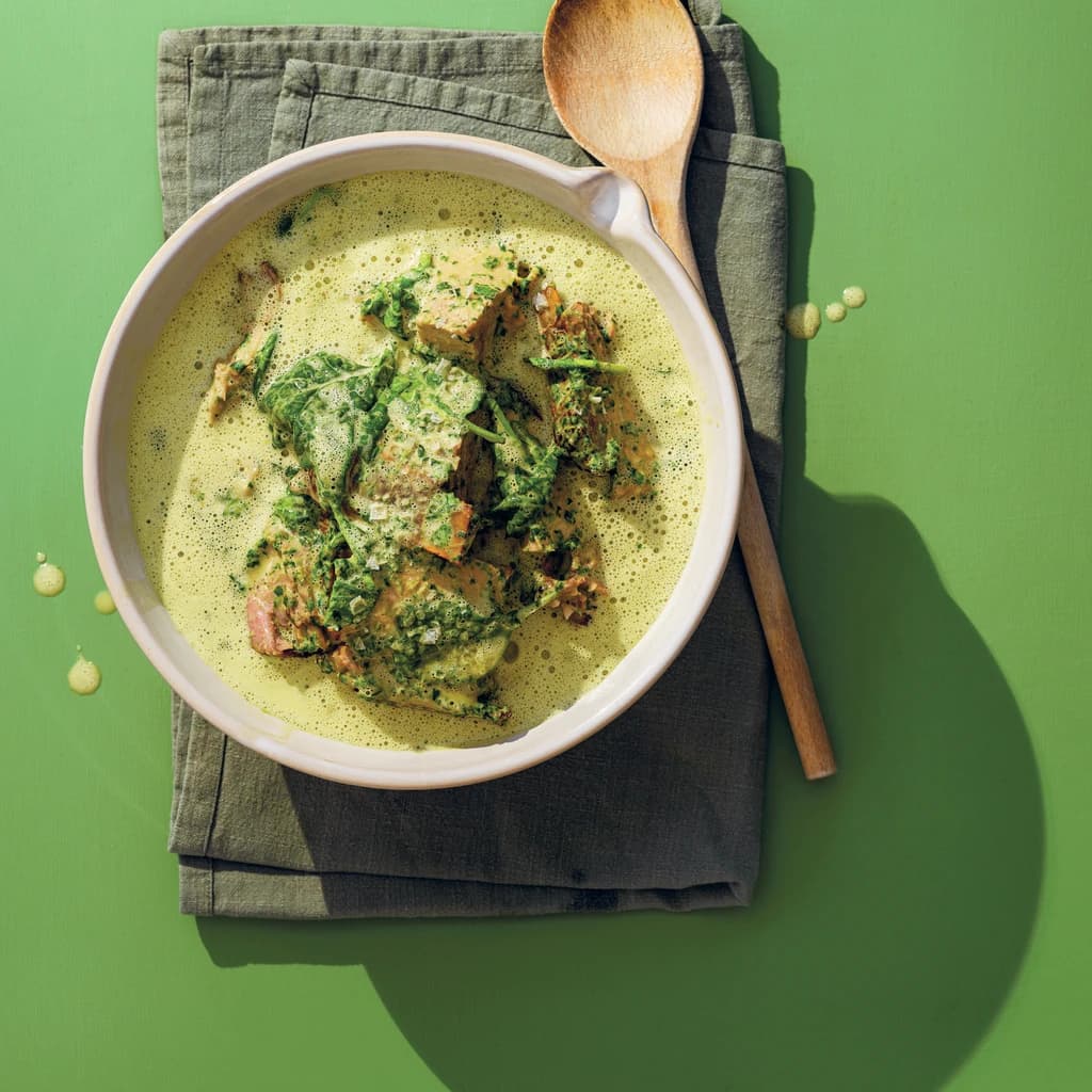 Revben i grön curry med rostad blomkål