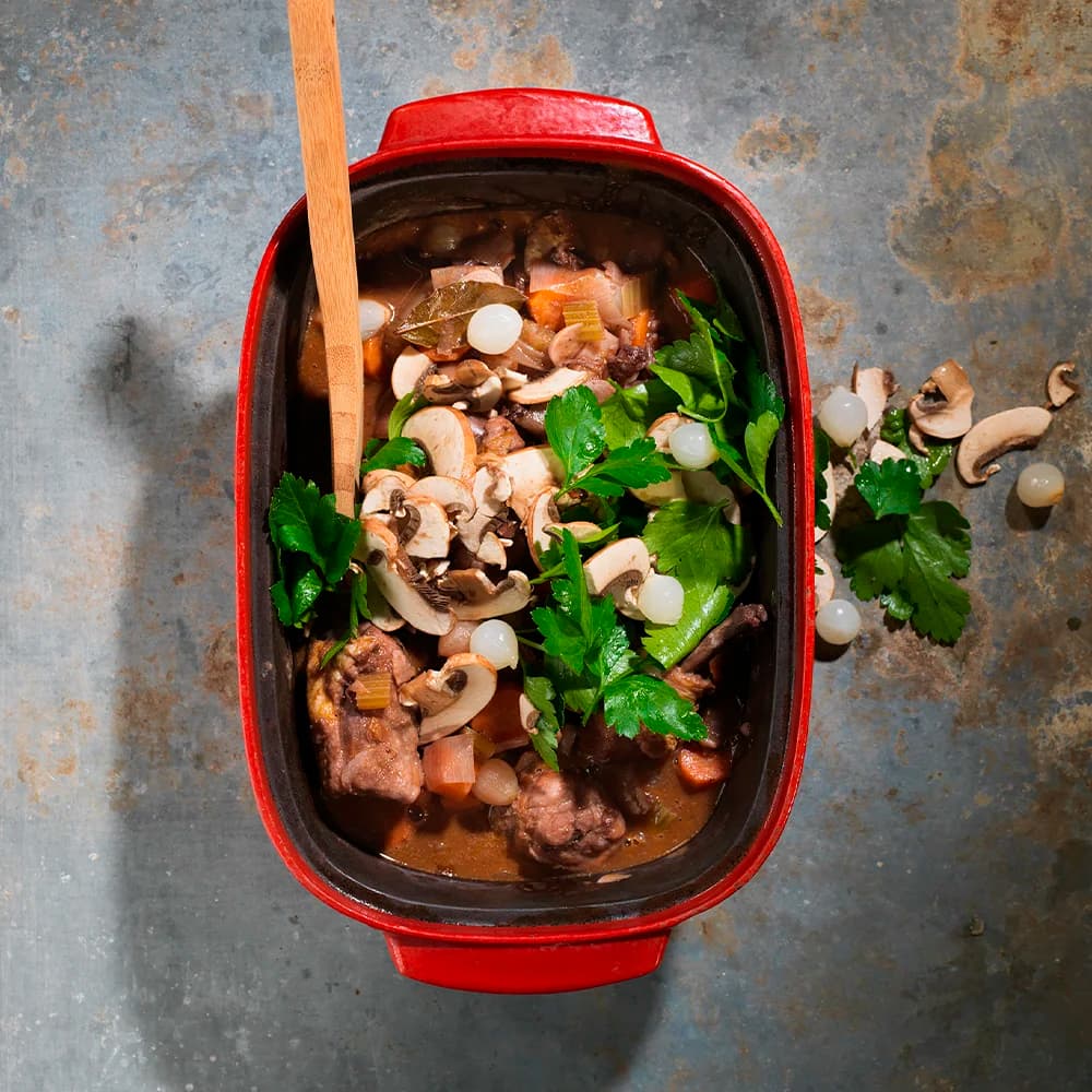 Coq au vin.