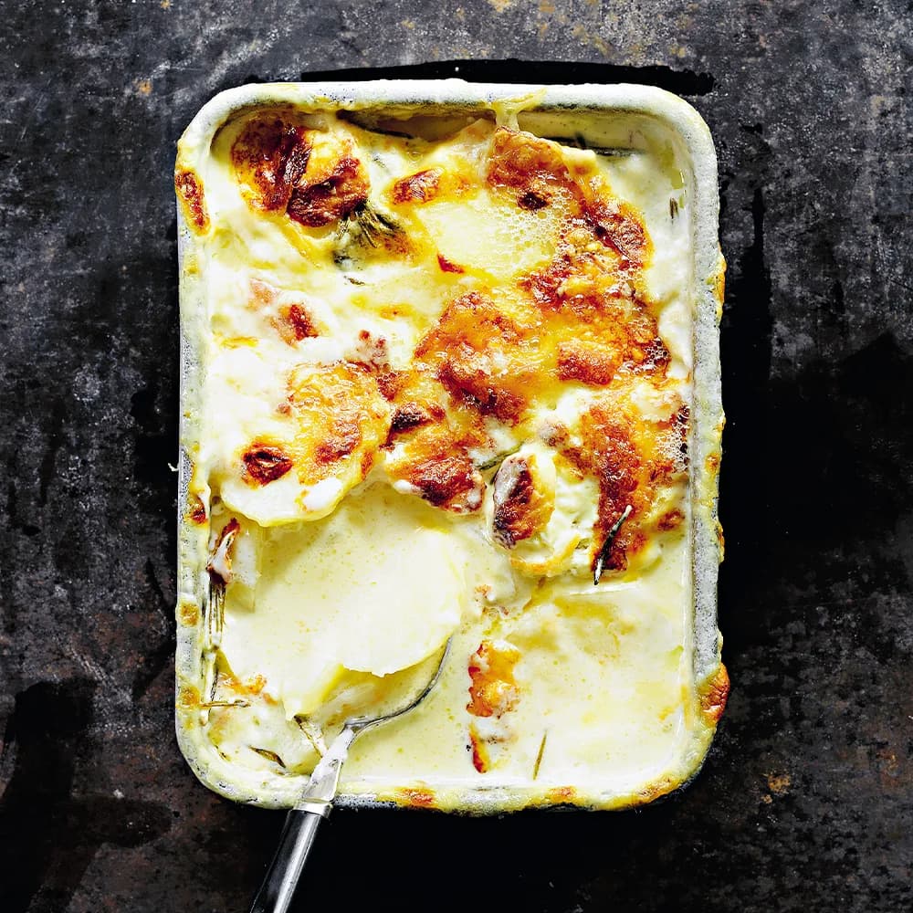 Potatisgratäng med svartrot och chèvre